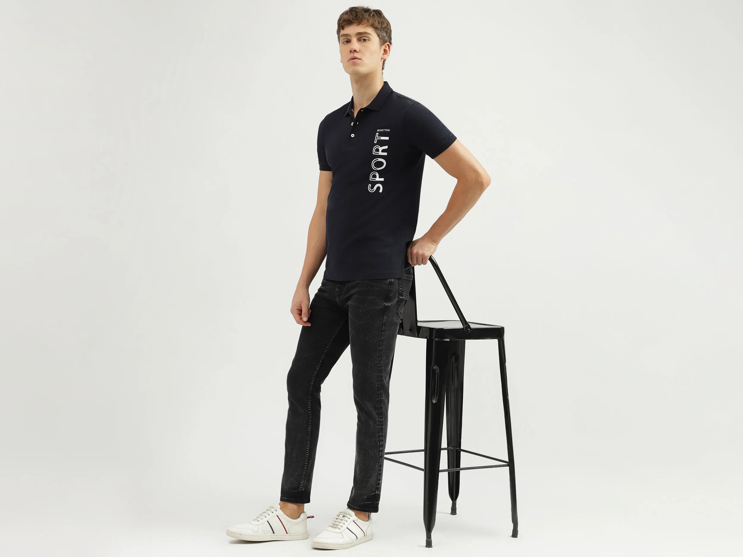 Men's Regular Fit Polo Neck Applique T-shirt