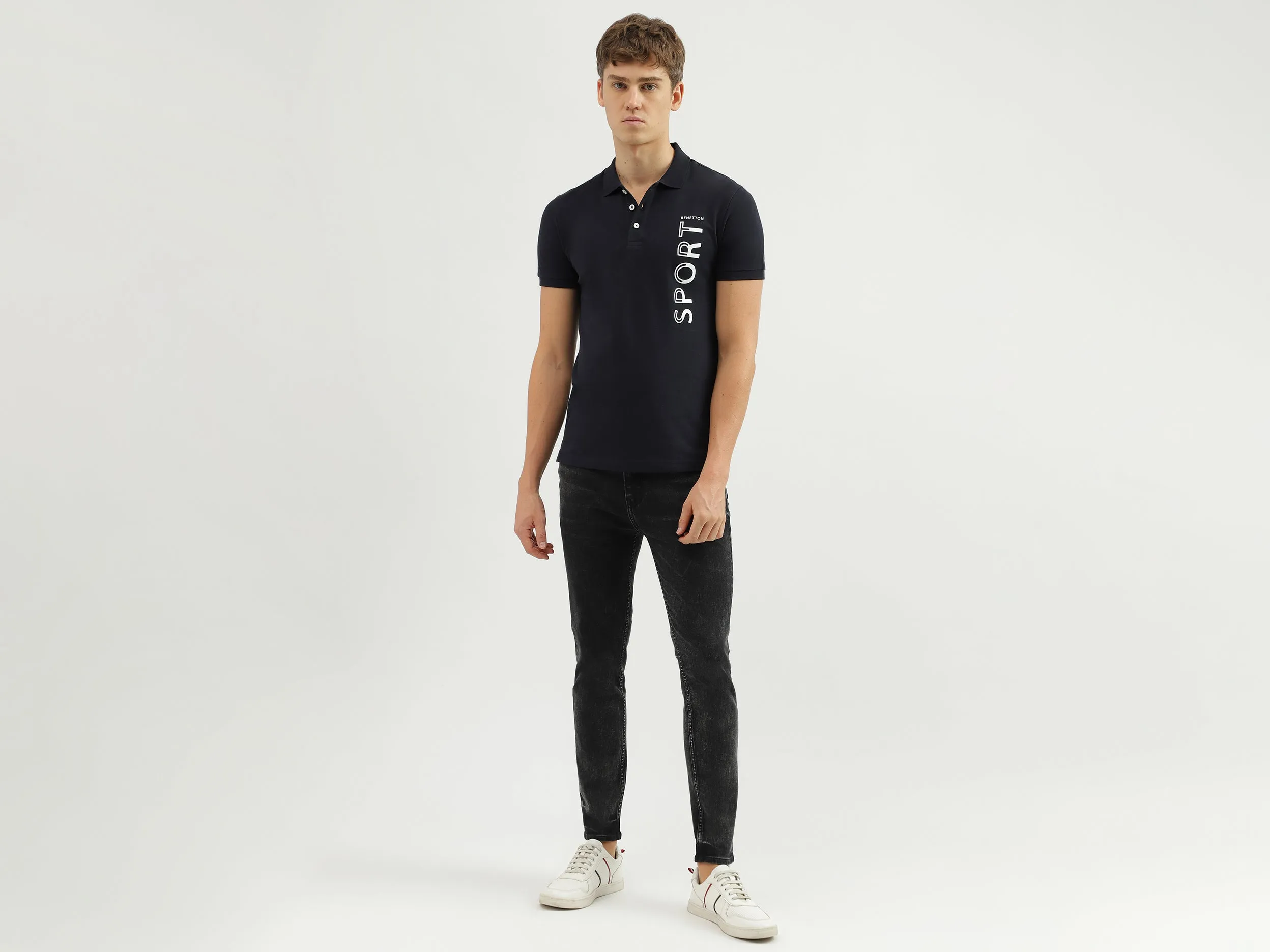 Men's Regular Fit Polo Neck Applique T-shirt