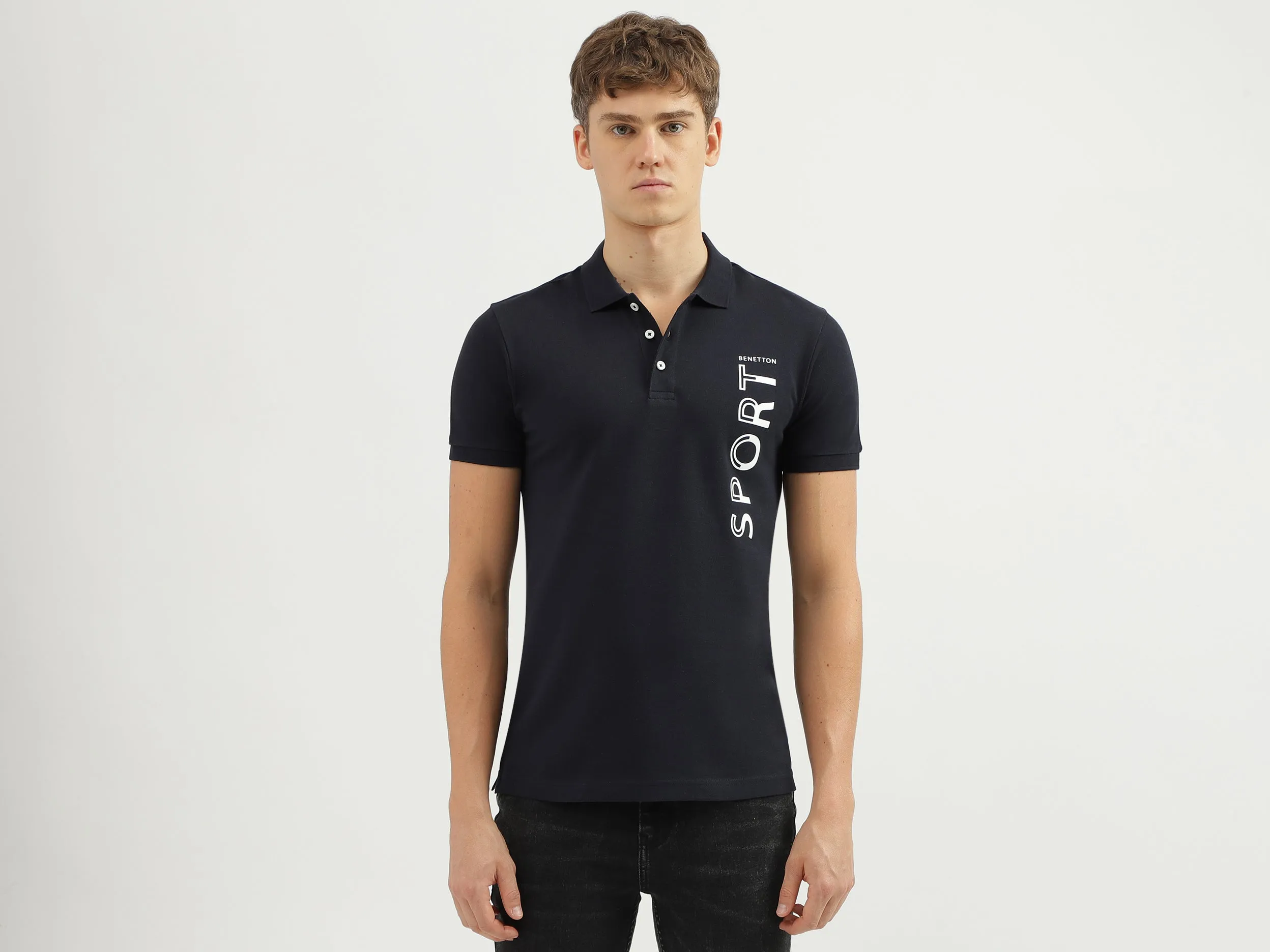 Men's Regular Fit Polo Neck Applique T-shirt