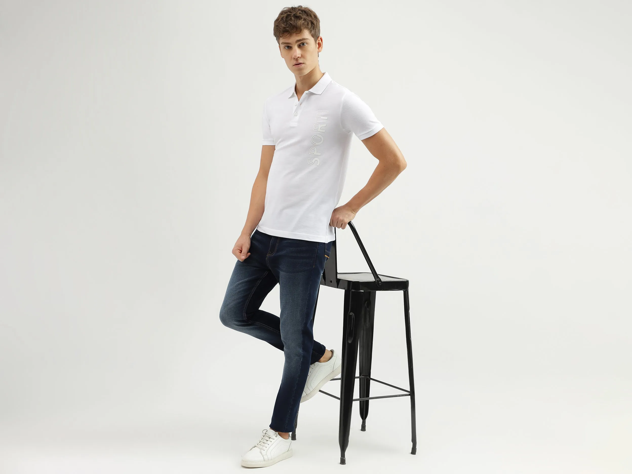 Men's Regular Fit Polo Neck Applique T-shirt