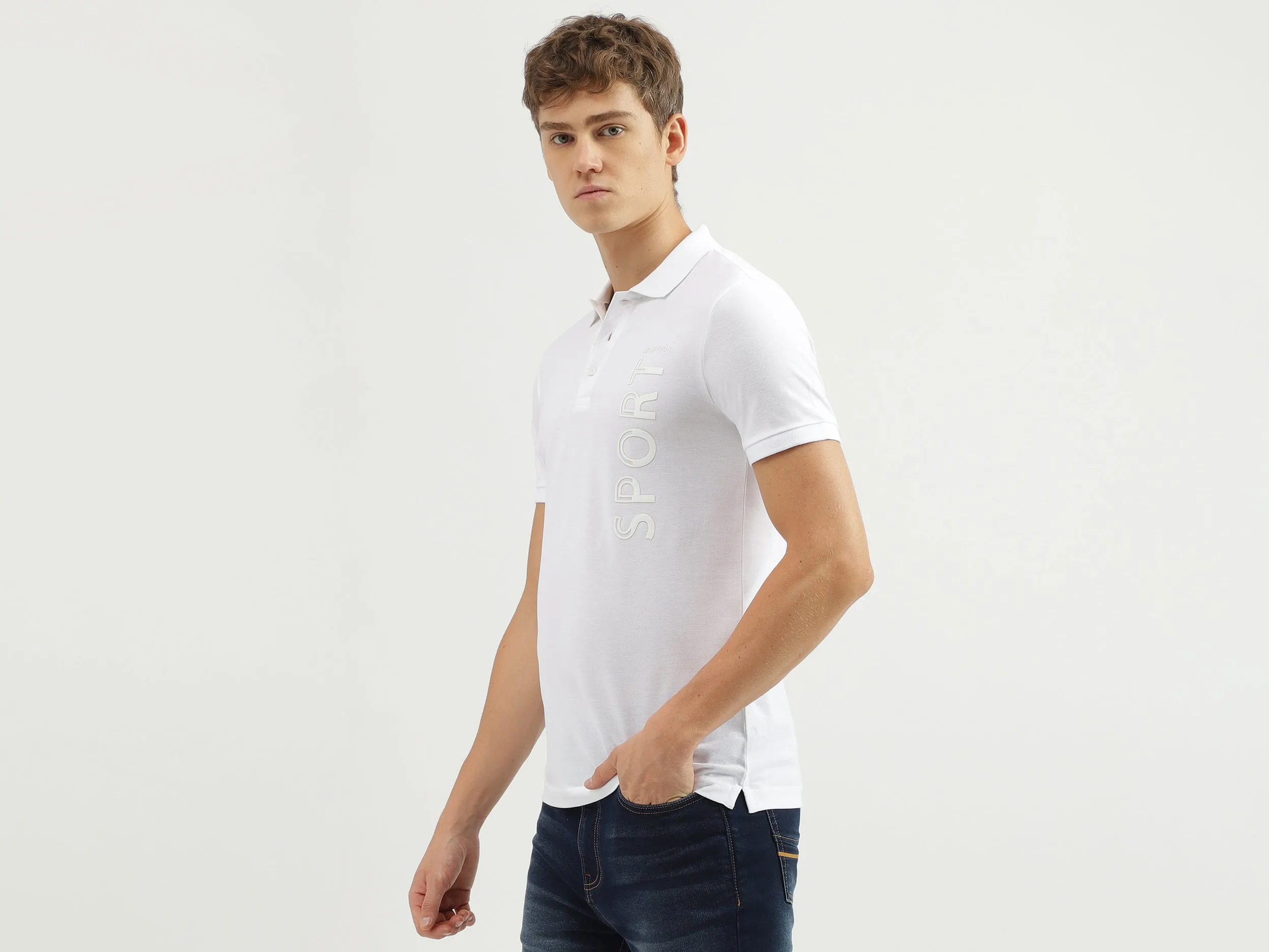 Men's Regular Fit Polo Neck Applique T-shirt