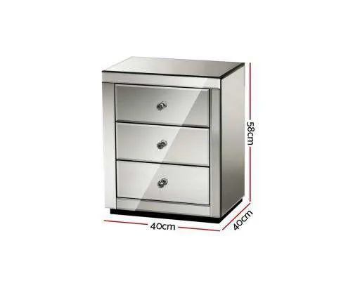 Mirrored Bedside Table - Grey