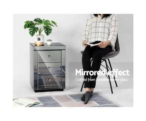 Mirrored Bedside Table - Grey