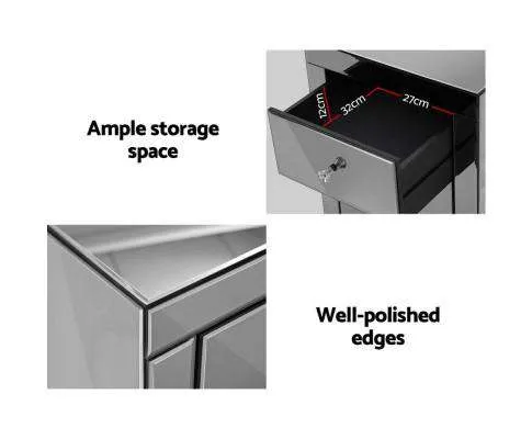 Mirrored Bedside Table - Grey