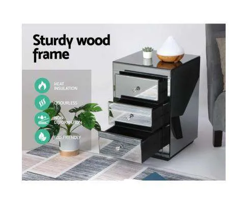 Mirrored Bedside Table - Grey