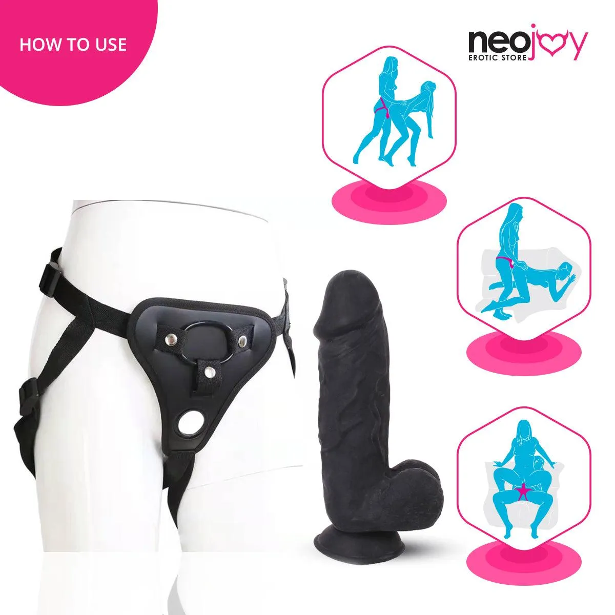 Neojoy - Big Bad Boy Dildo With Strap-On Dong Pegging - Black - 29.5cm - 11.6 inch