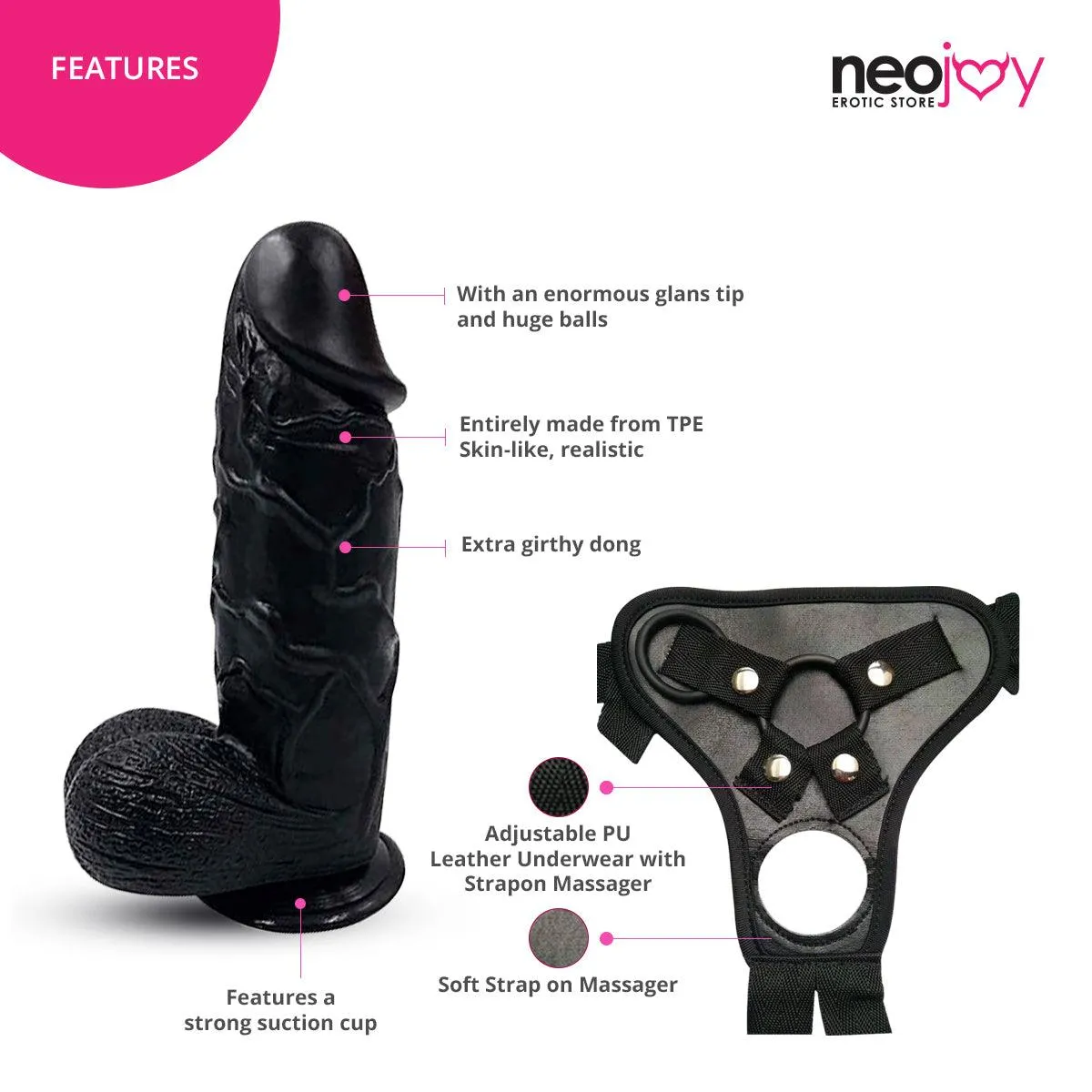 Neojoy Biggest Bad Boy Dildo With Strap-On - Dong Pegging Sex Toy
