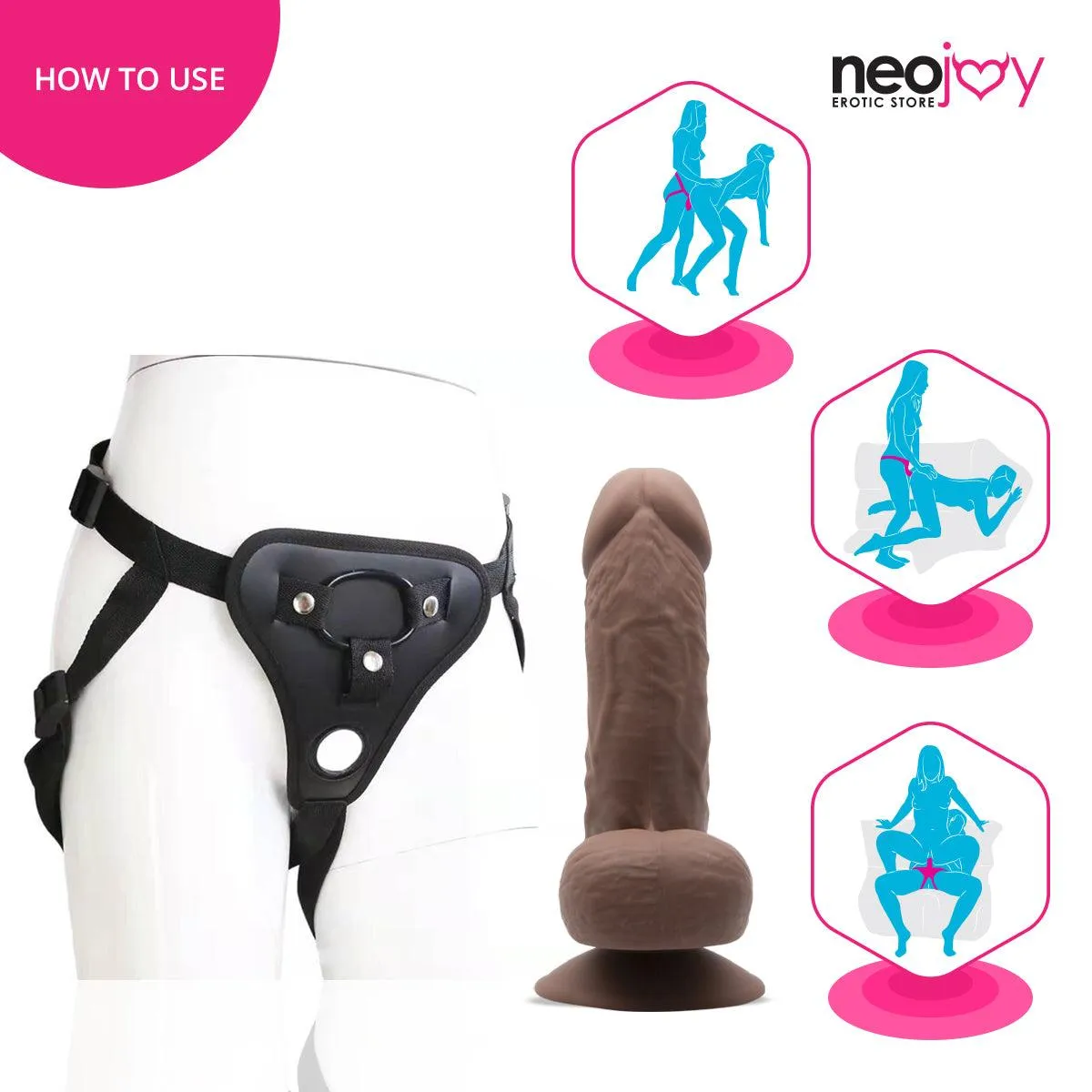 Neojoy - Fill-Me-Up Dildo With Strap-On Dong Harness - Brown - 19cm - 7.5 inch