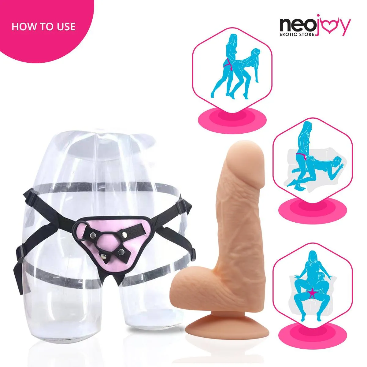 Neojoy - Hungry Boy Dildo With Strap-On Dong - Flesh - 18.5cm - 7.3 inch