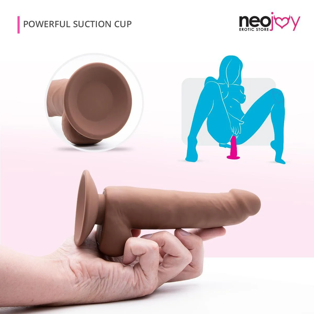 Neojoy - Real-Feel Silicone Dong Dildo With Suction Cup - Brown - 20.2cm - 8 inch