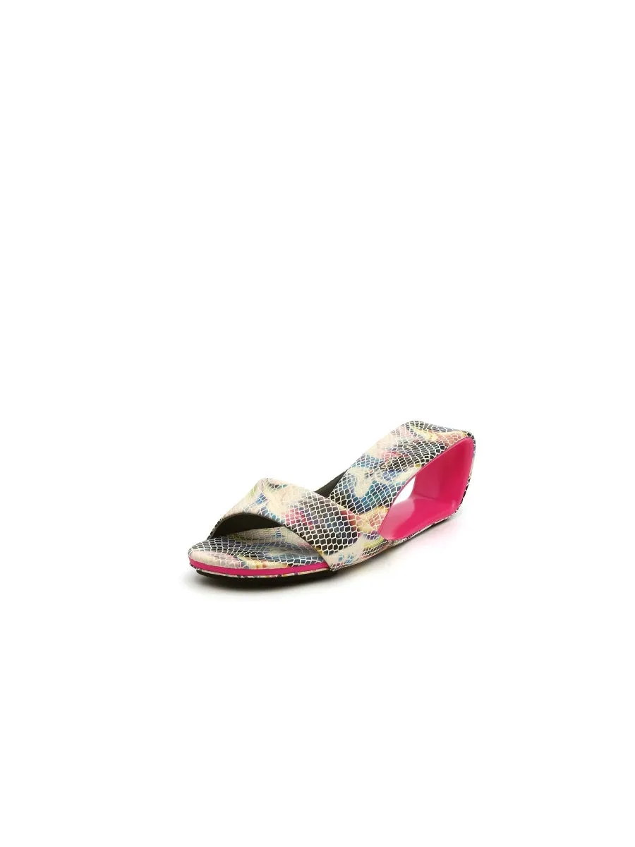 Open Twisted-Heel Leather Slide Sandal - Beige Pink