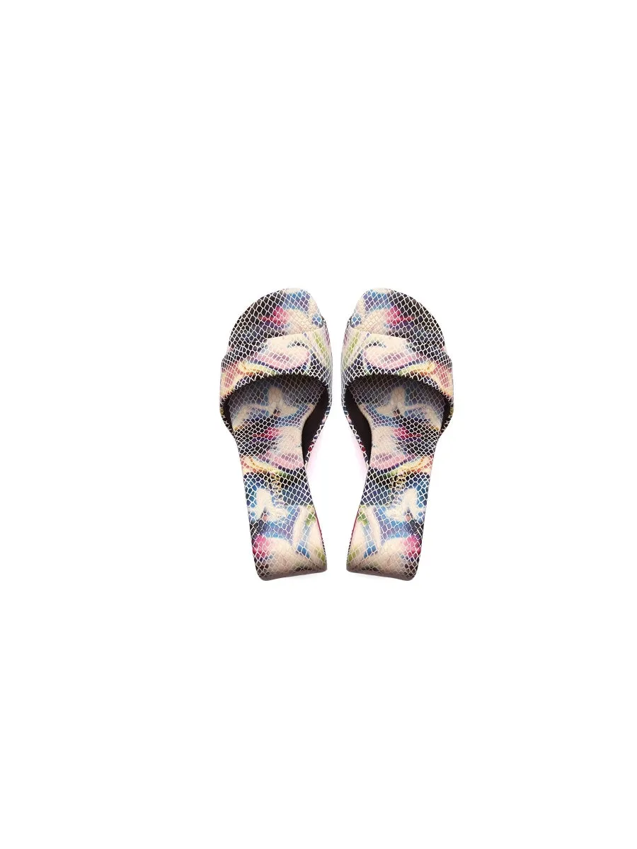 Open Twisted-Heel Leather Slide Sandal - Beige Pink