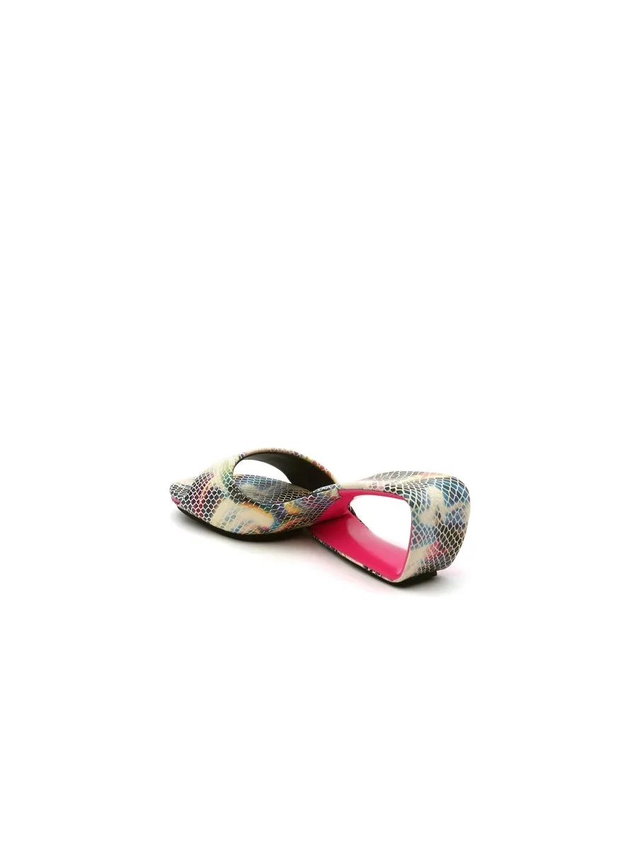 Open Twisted-Heel Leather Slide Sandal - Beige Pink