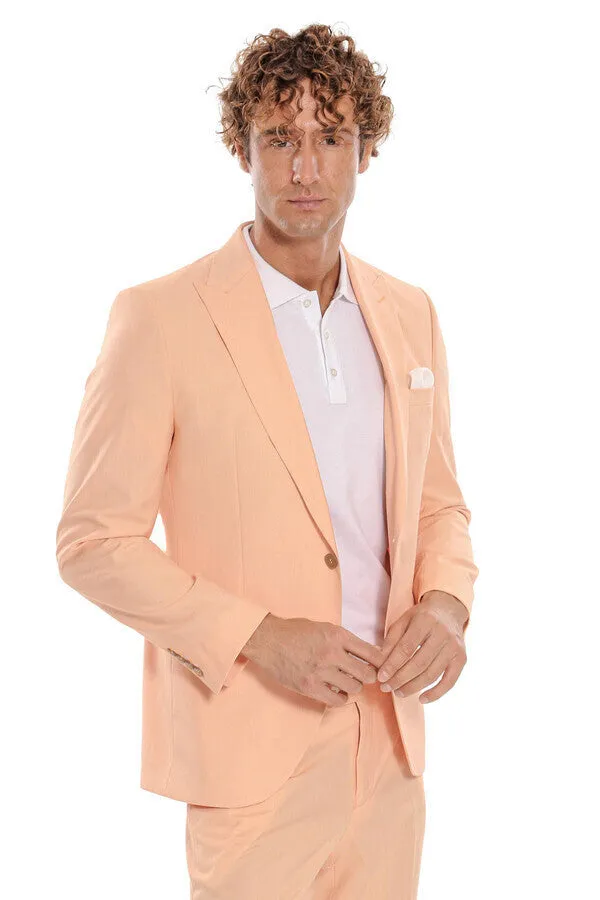 Patterned 2 Piece Slim Fit Yellow Men Suit - Wessi