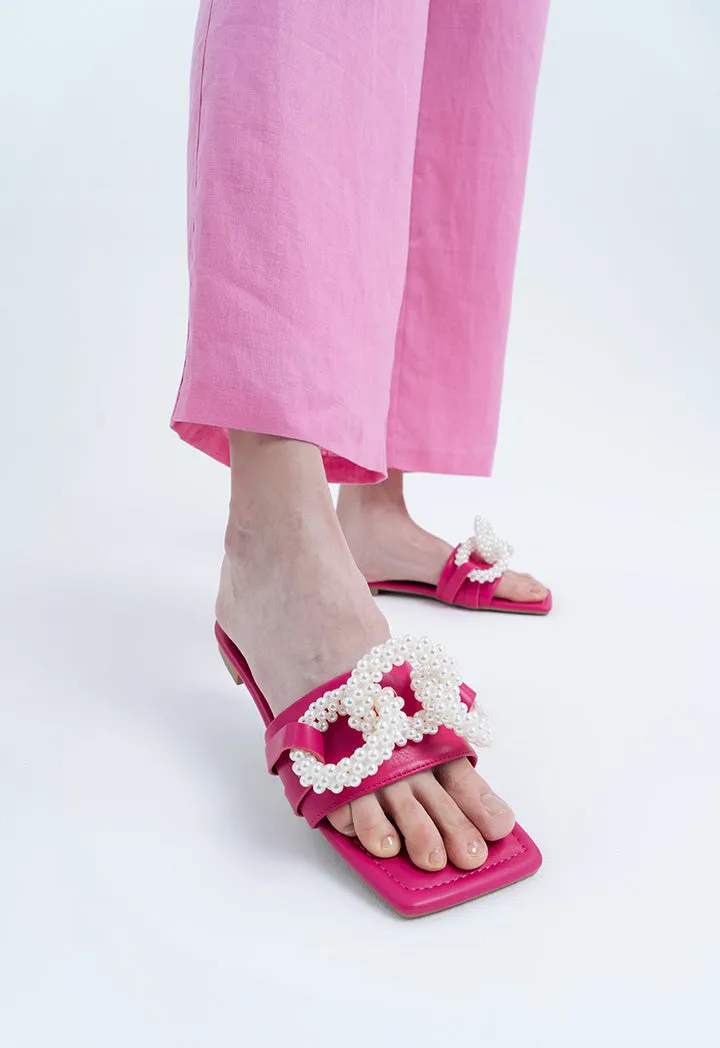 Pearly Linked PU Leather Slides