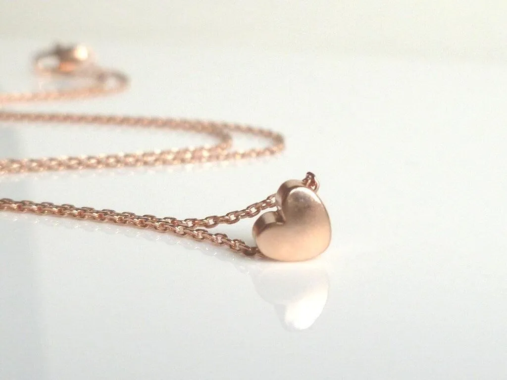 Rose Gold Heart Necklace - tiny  heart necklace, little heart necklace, small heart necklace, matte rose gold, satin rose gold, I love you