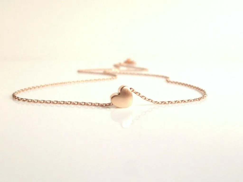 Rose Gold Heart Necklace - tiny  heart necklace, little heart necklace, small heart necklace, matte rose gold, satin rose gold, I love you