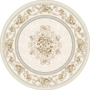 Round Blue Design Lateks Water Resistant Washable Tassel Area Rug