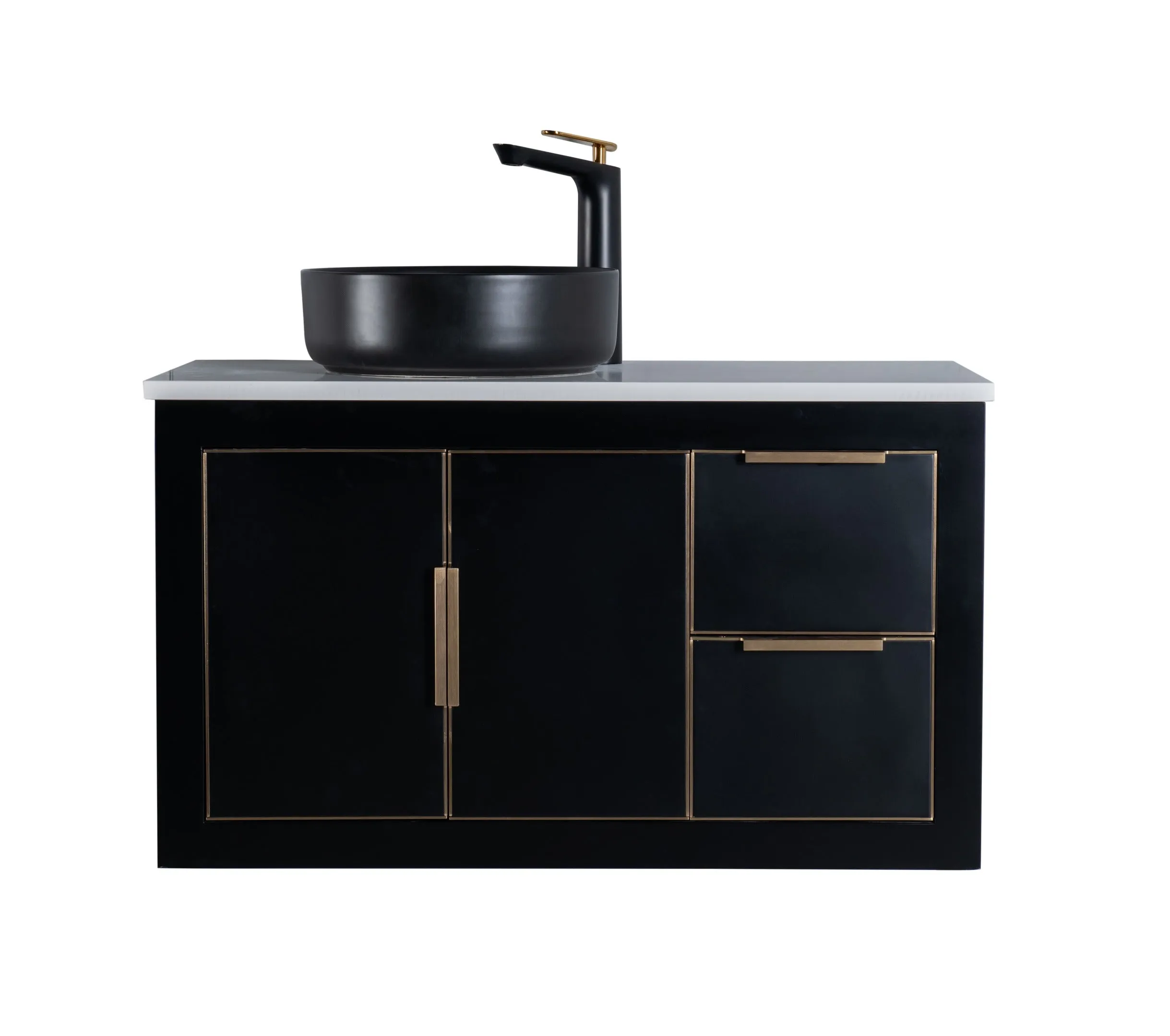 Rubeza 900mm Dukes Wall Hung Vanity Unit - Black & Gold