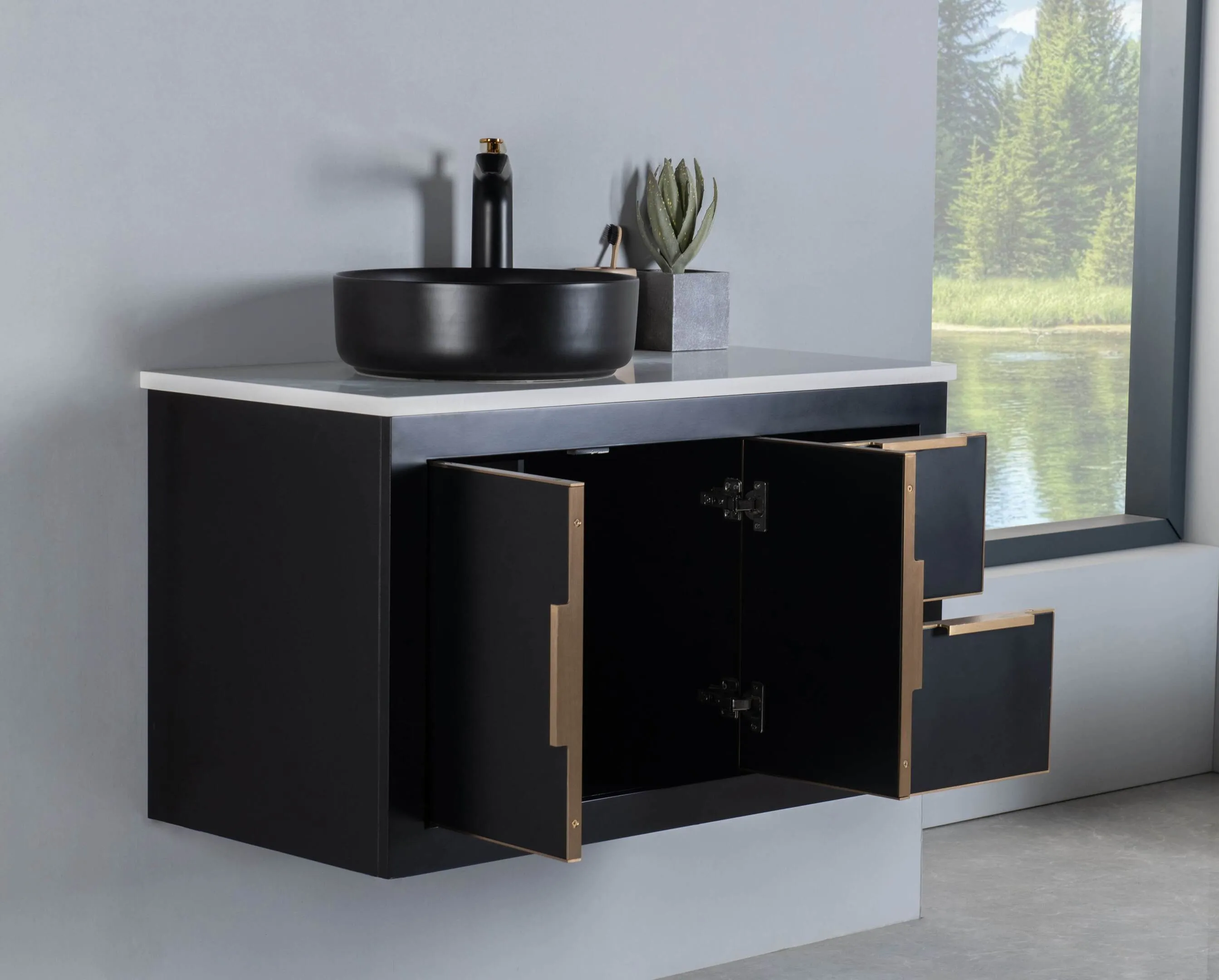 Rubeza 900mm Dukes Wall Hung Vanity Unit - Black & Gold