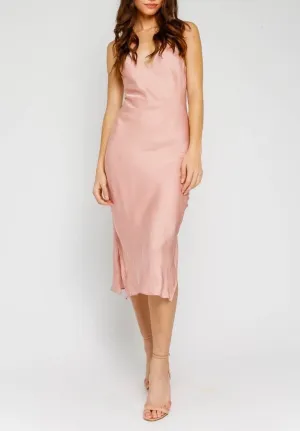 Satin V Neck Bias Cut Midi Dress