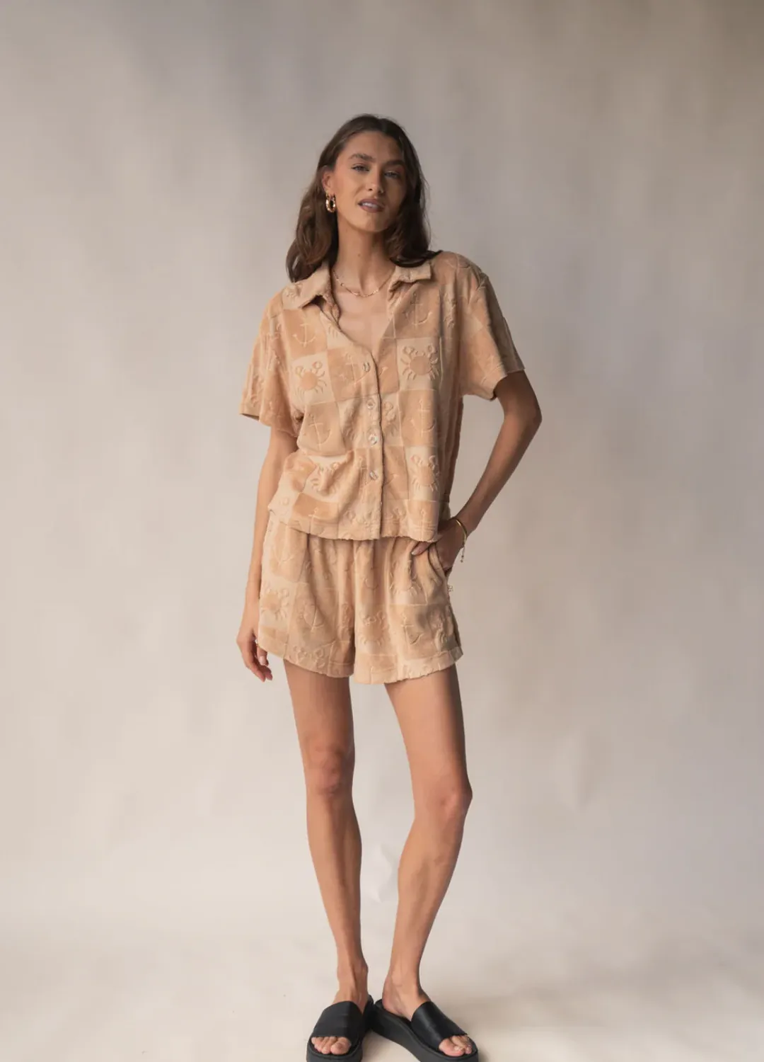 Seaside Terry Shirt Set - Macadamia