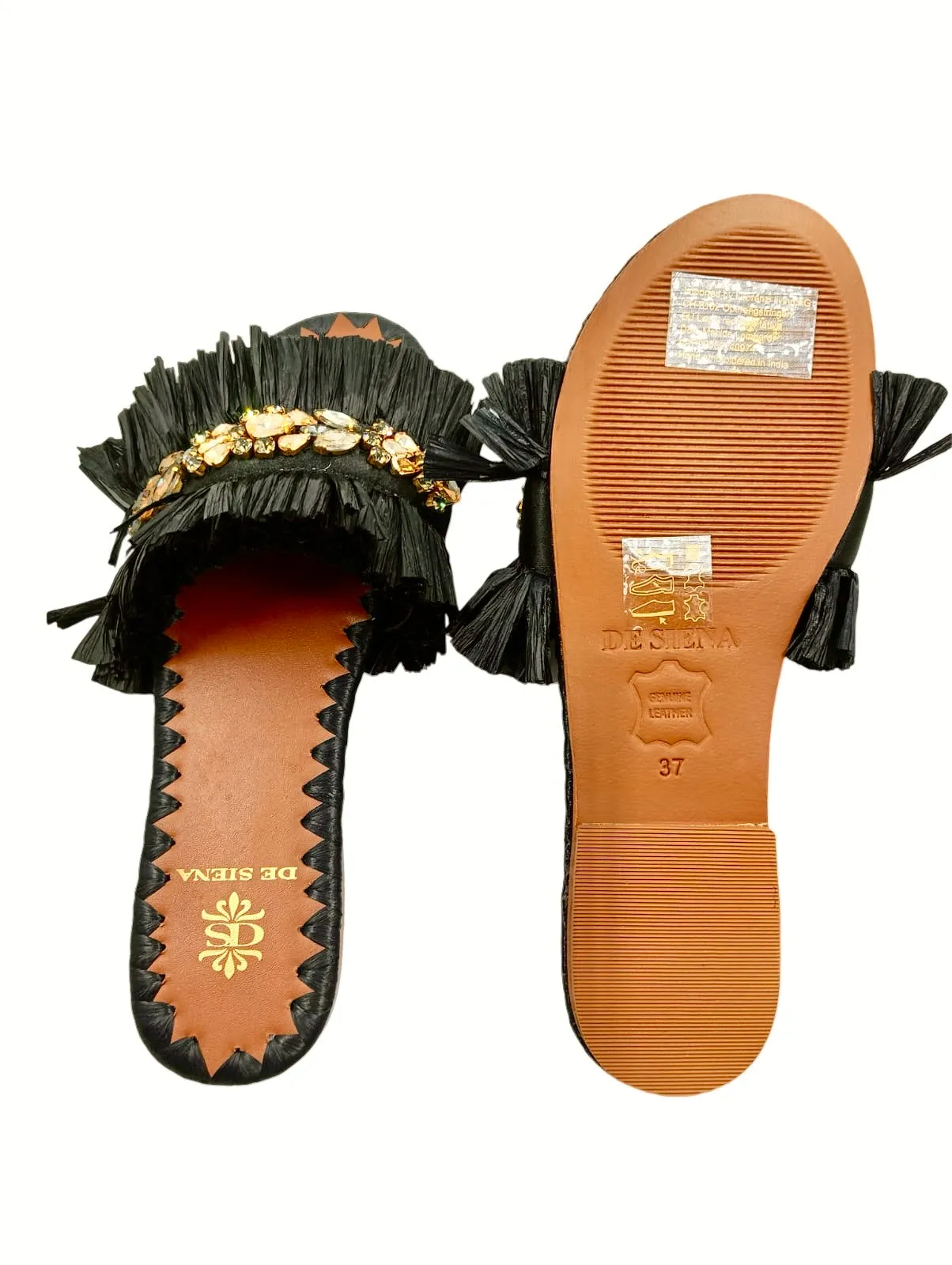 SEMIRA RAFFIA SLIDES WITH CRYSTALS