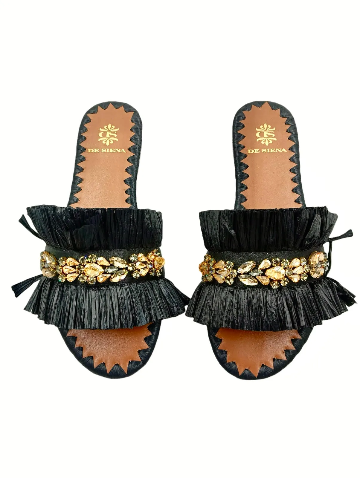 SEMIRA RAFFIA SLIDES WITH CRYSTALS