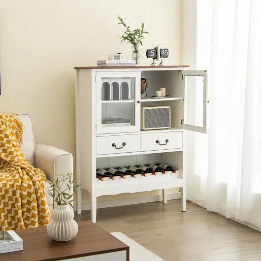 Sideboard Buffet Cabinet with 2 Tempered Glass Doors-White - Color: White