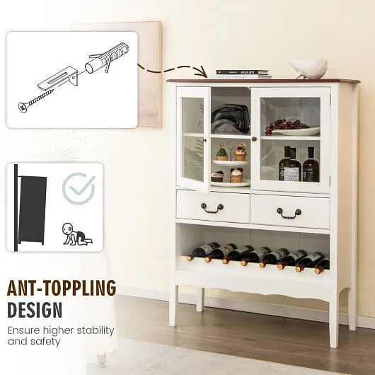 Sideboard Buffet Cabinet with 2 Tempered Glass Doors-White - Color: White