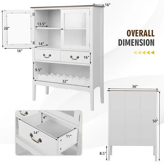 Sideboard Buffet Cabinet with 2 Tempered Glass Doors-White - Color: White