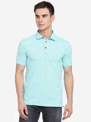 Sky Blue Printed Slim Fit Polo T-Shirt | JadeBlue