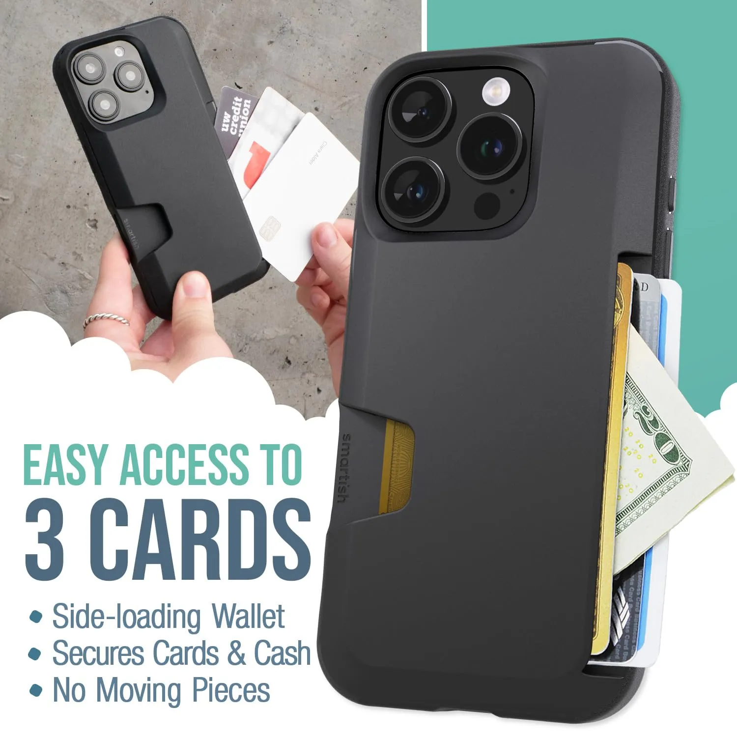 Smartish® iPhone 16 Pro Wallet Case - Wallet Slayer Vol. 1 [Slim   Protective] Credit Card Holder - Drop Tested Hidden Flip Card Slot Cover Compatible with Apple iPhone 16 Pro - Black Tie Affair