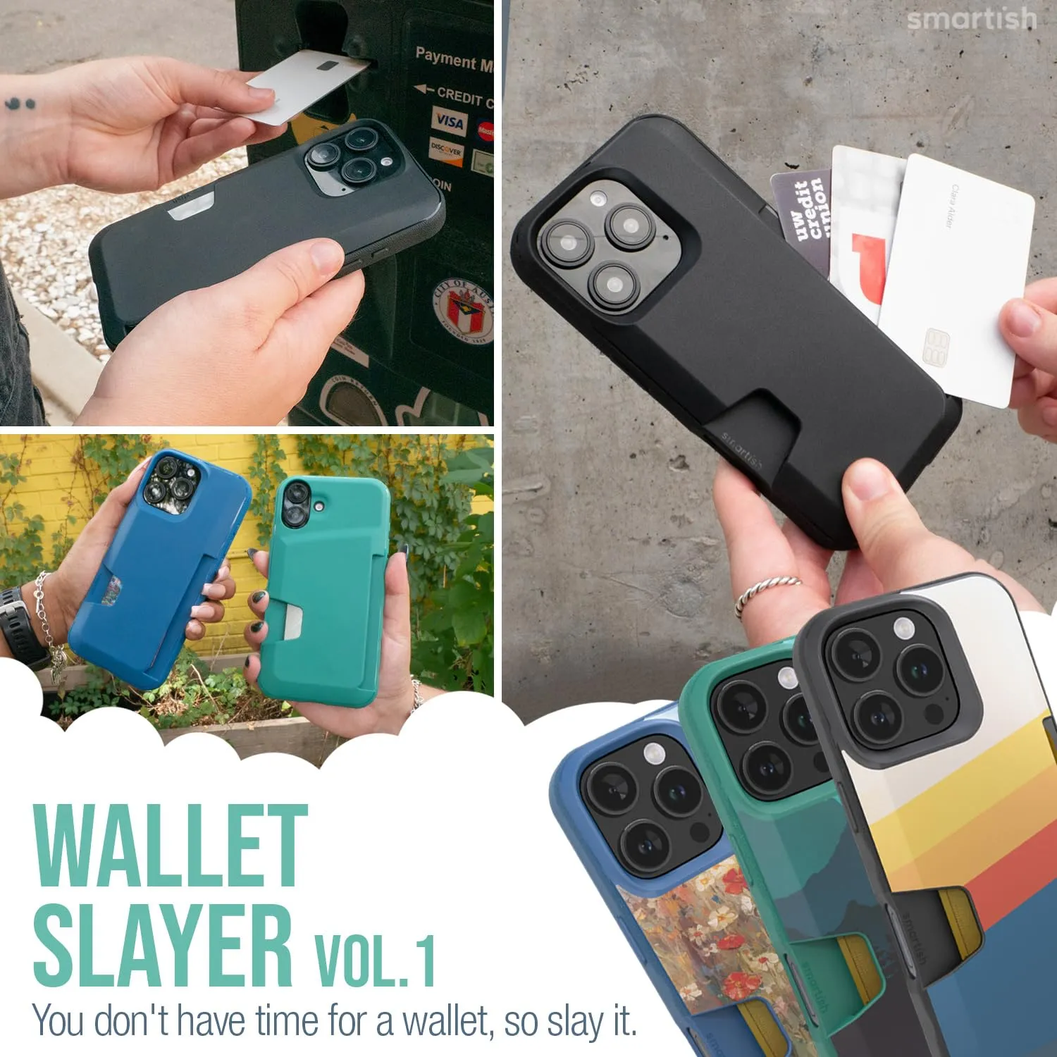 Smartish® iPhone 16 Pro Wallet Case - Wallet Slayer Vol. 1 [Slim   Protective] Credit Card Holder - Drop Tested Hidden Flip Card Slot Cover Compatible with Apple iPhone 16 Pro - Black Tie Affair