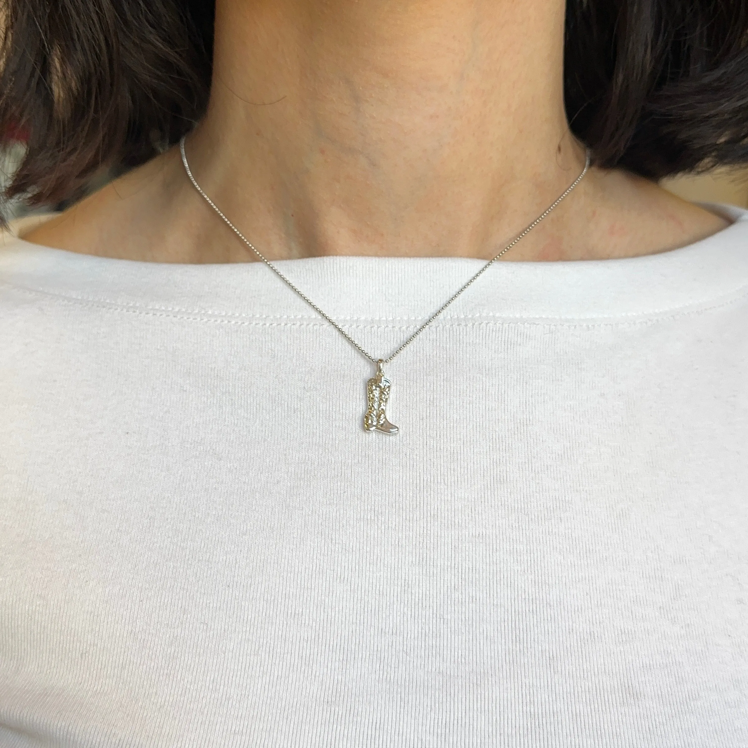 Sterling Silver Cowboy Western Boot Pendant Charm