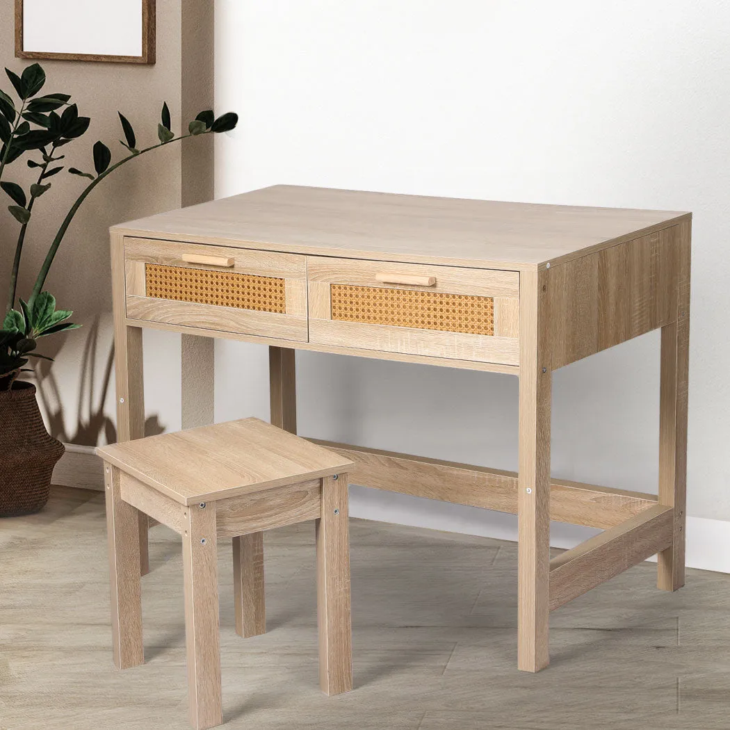 Table Set Rattan Wood Dressing Table Bedroom Desk Stool Home Office Desks