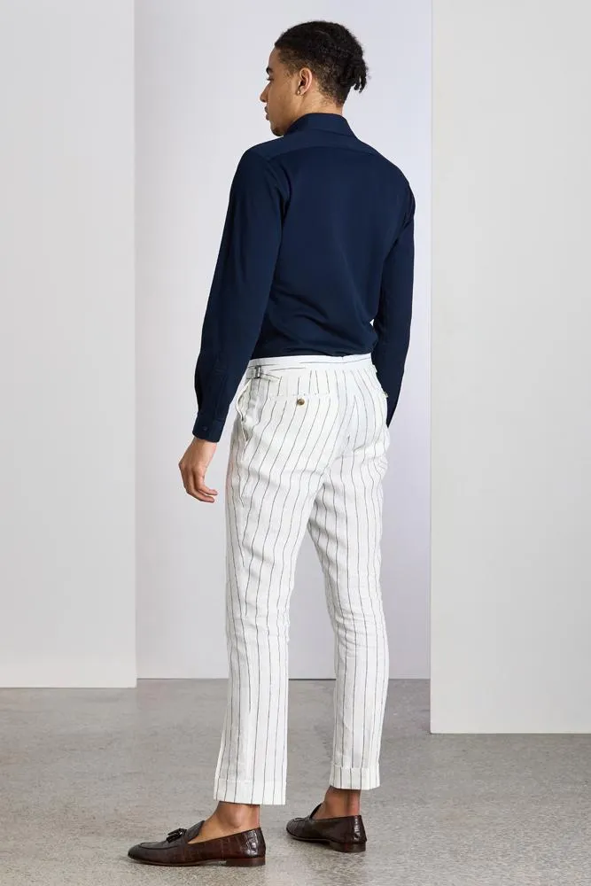 The Greyson Suit - White and Navy Pinstripe Linen