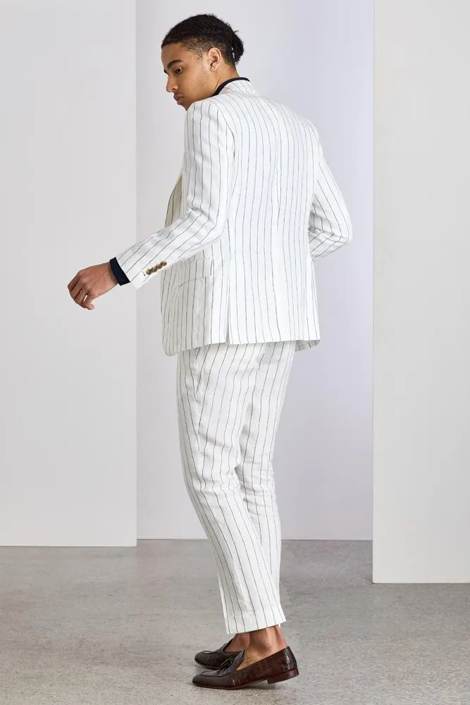 The Greyson Suit - White and Navy Pinstripe Linen