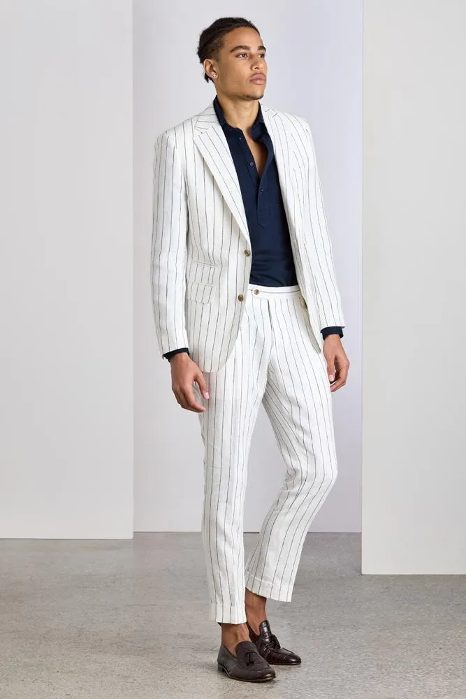 The Greyson Suit - White and Navy Pinstripe Linen