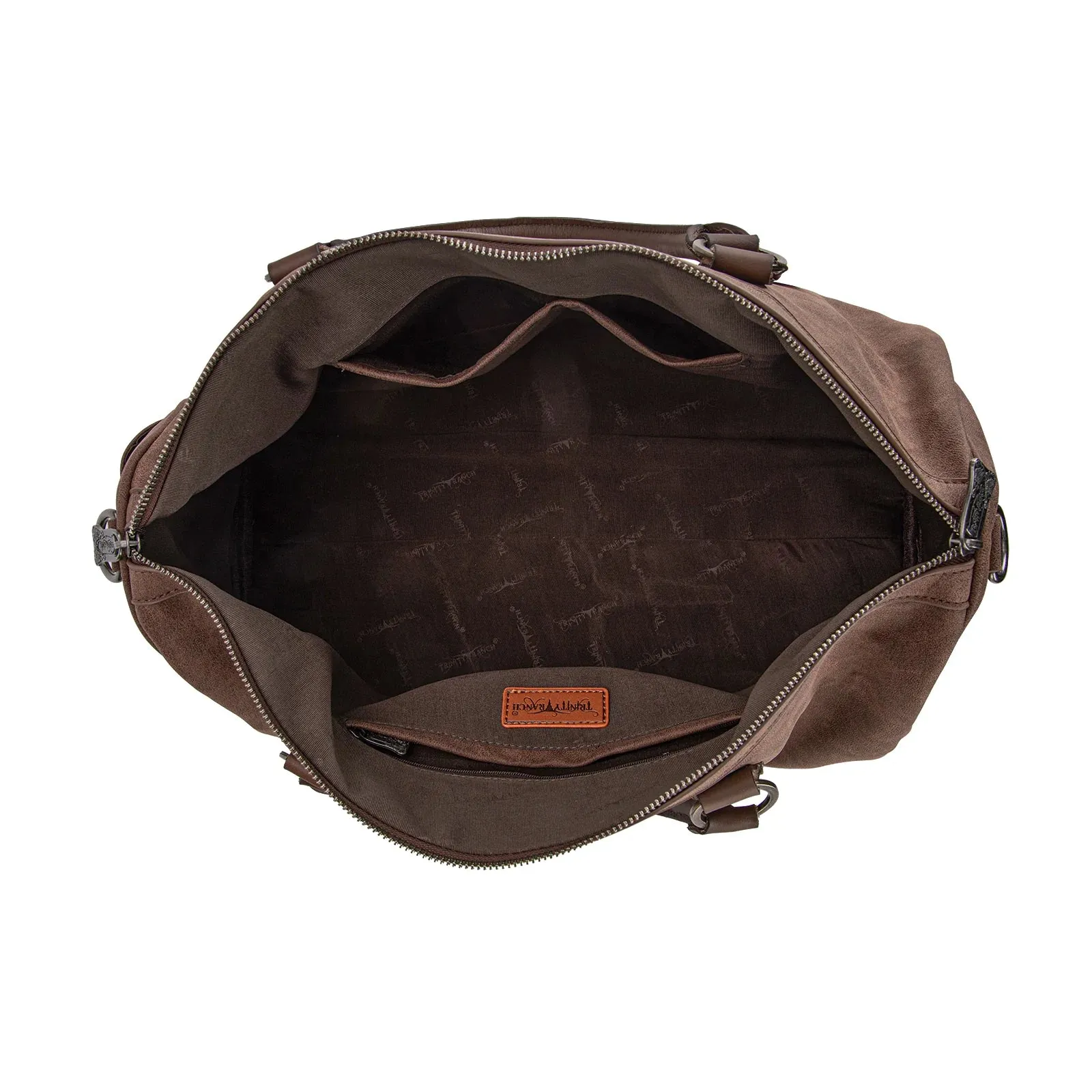 Trinity Ranch Floral Aztec Tooled Collection Weekender Bag Coffee