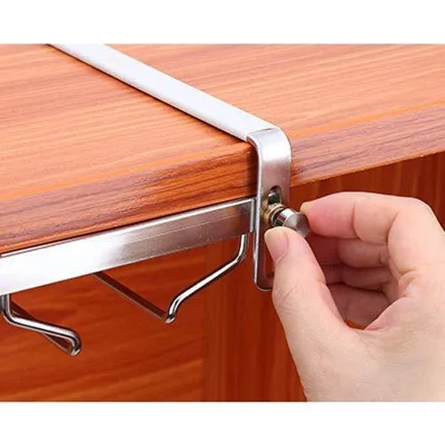 VOBAGA Stemware Racks 3 Rows Adjustable Stainless Steel Wine Glass Rack Stemware Hanger Bar Home Cup Glass Holder Dinnerware Kitchen Dining,Hold 9 Glasses