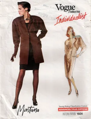 Vogue Individualist 1926 MONTANA Womens Jacket Dress & Skirt 1980s Vintage Sewing Pattern Size 14 Bust 36 Inches