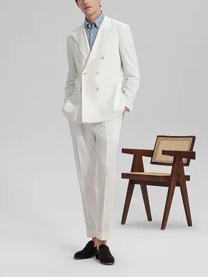 White 2 Piece Seersucker Double Breasted Notch Lapel Mens Suit