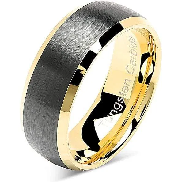 Whitman Yellow Gold Plated Beveled Tungsten Ring w/ Brushed Gunmetal- 8mm