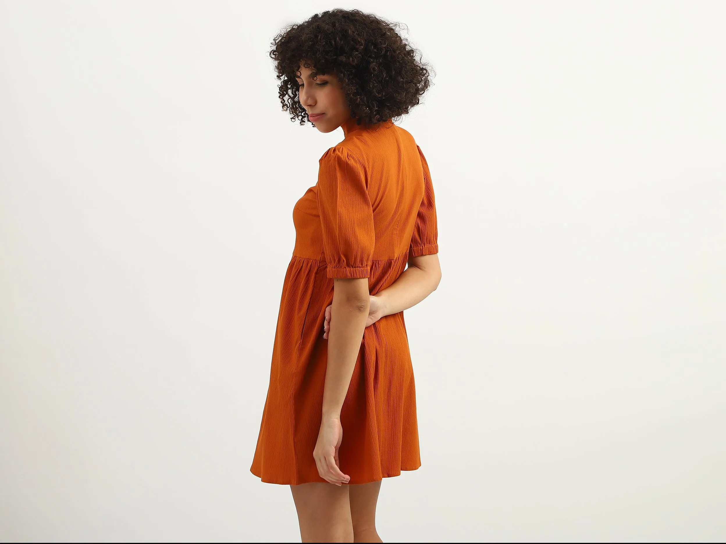 Women Solid High Neck Dress