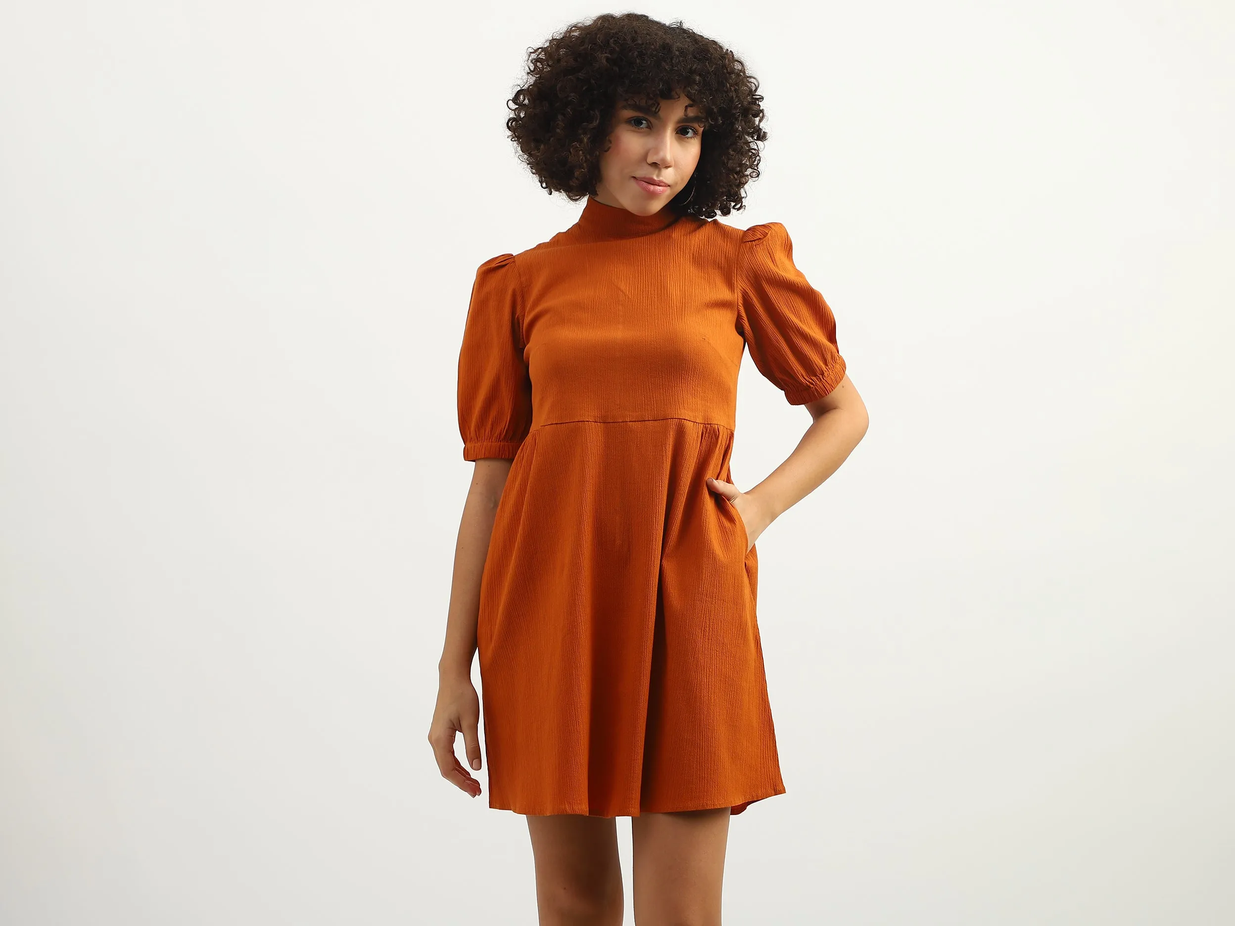 Women Solid High Neck Dress