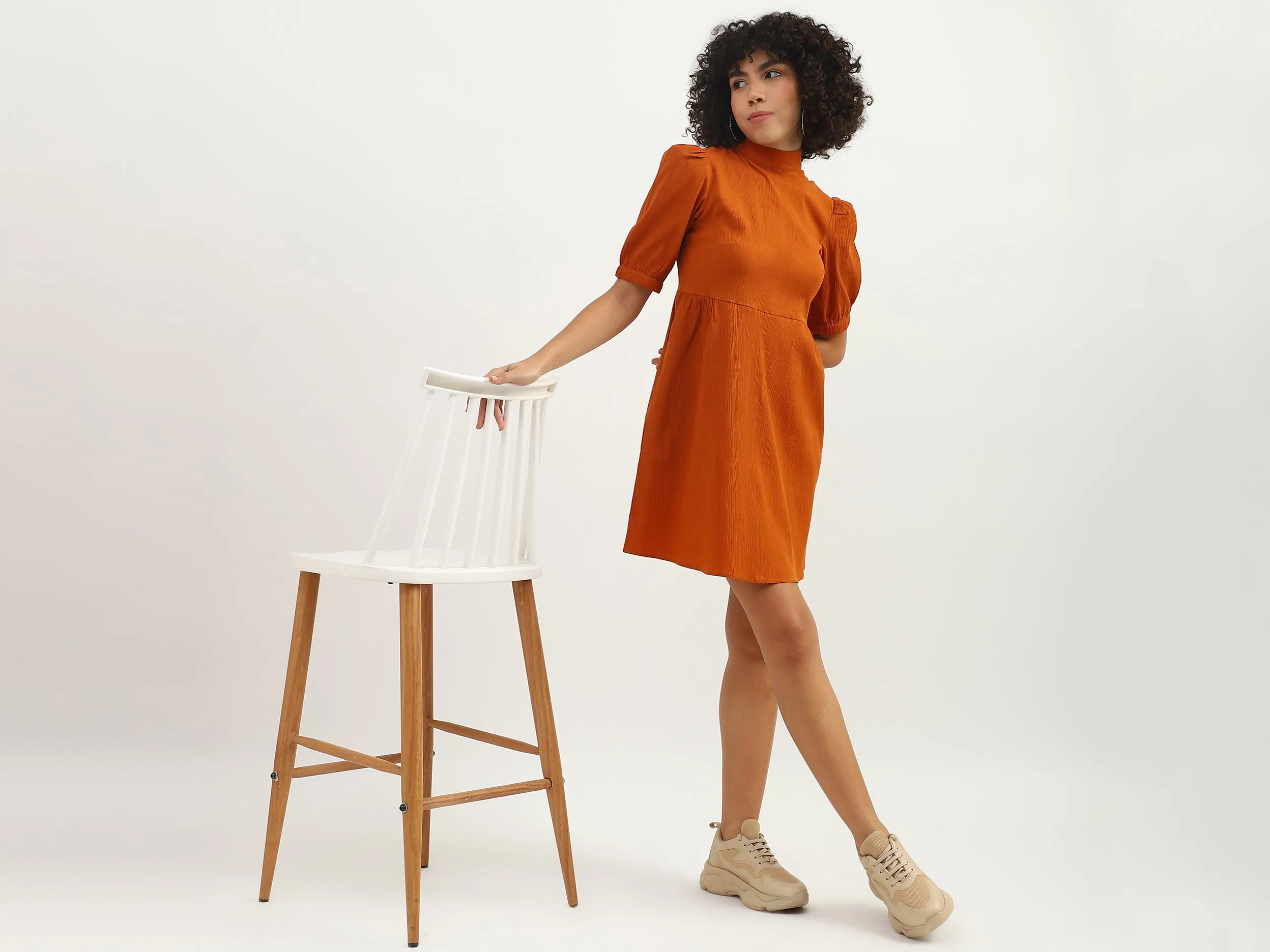 Women Solid High Neck Dress