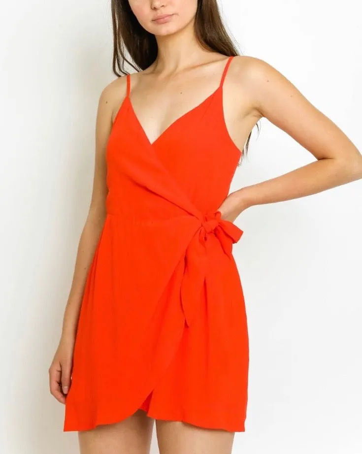 Wrap Tie V Neck Mini Dress